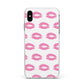 Valentines Pink Kisses Lips Apple iPhone Xs Max Impact Case White Edge on Silver Phone