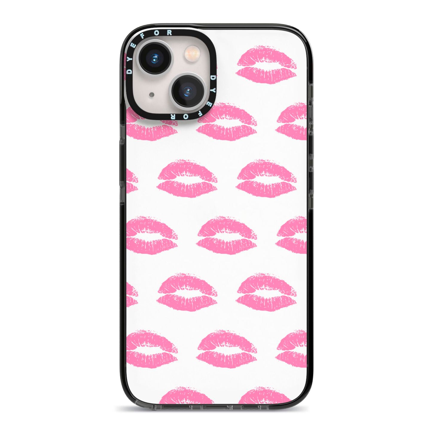 Valentines Pink Kisses Lips iPhone 13 Black Impact Case on Silver phone