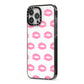 Valentines Pink Kisses Lips iPhone 13 Pro Max Black Impact Case Side Angle on Silver phone