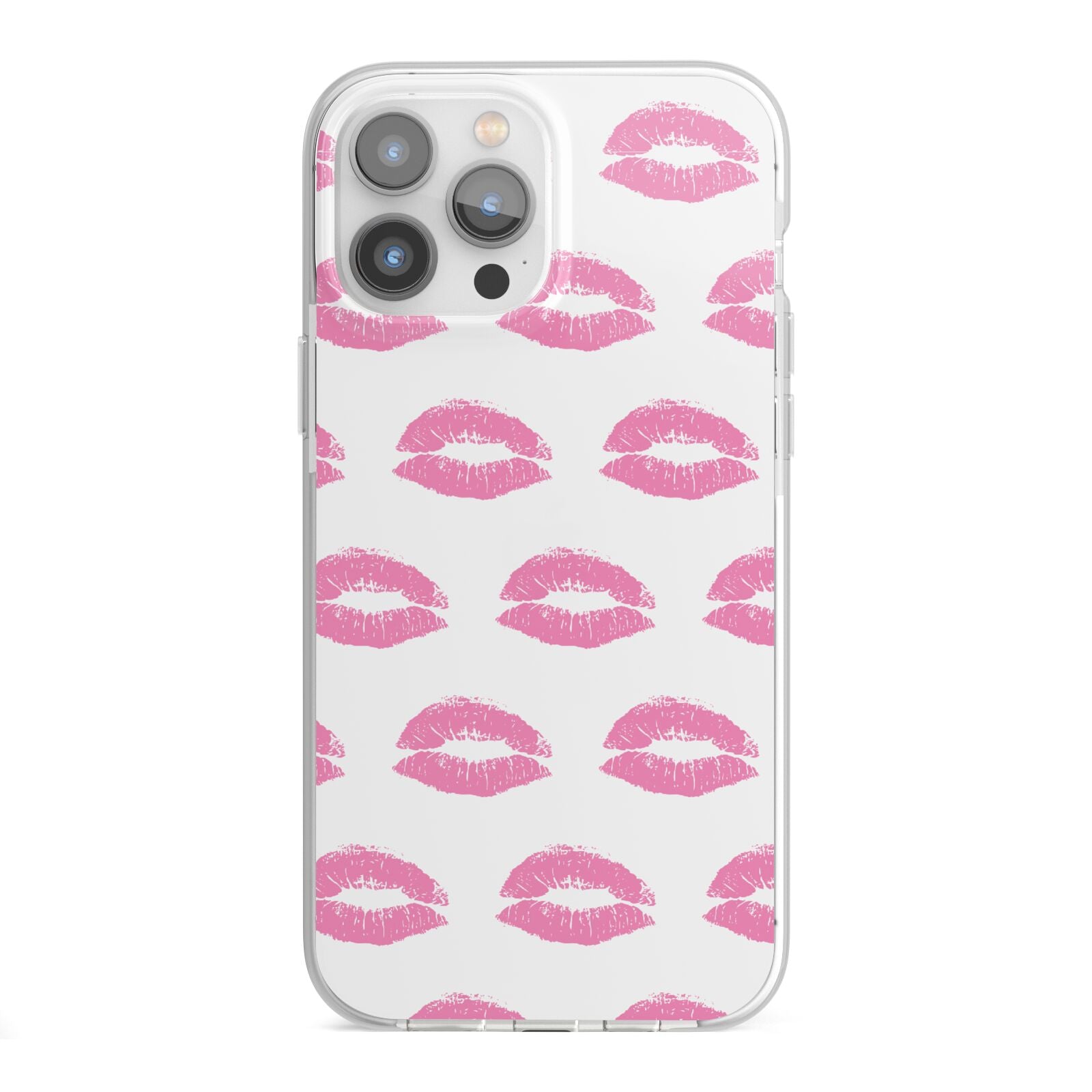 Valentines Pink Kisses Lips iPhone 13 Pro Max TPU Impact Case with White Edges