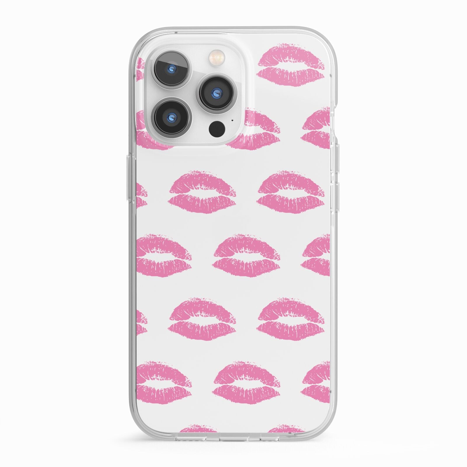 Valentines Pink Kisses Lips iPhone 13 Pro TPU Impact Case with White Edges