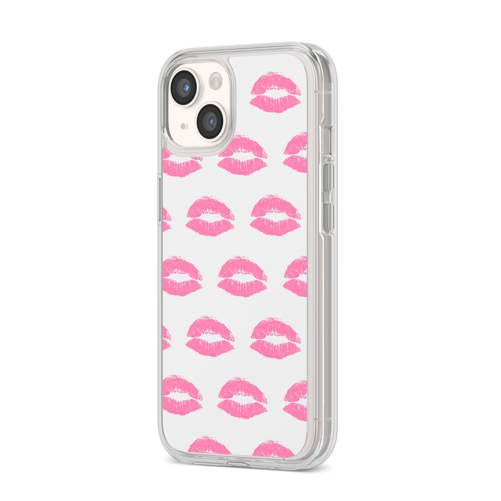Valentines Pink Kisses Lips iPhone 14 Clear Tough Case Starlight Angled Image