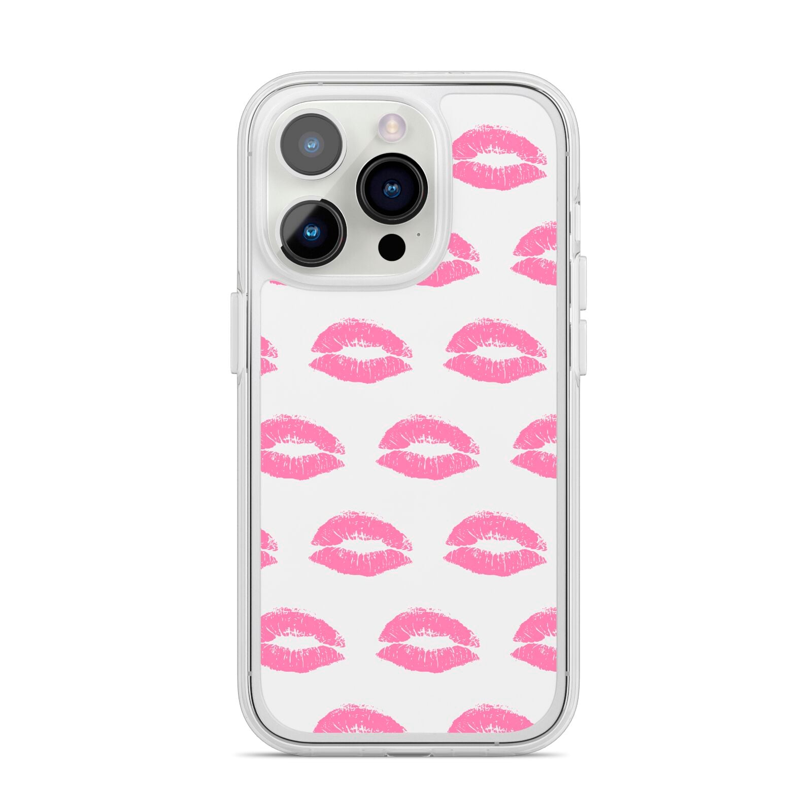 Valentines Pink Kisses Lips iPhone 14 Pro Clear Tough Case Silver