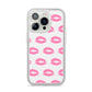 Valentines Pink Kisses Lips iPhone 14 Pro Glitter Tough Case Silver