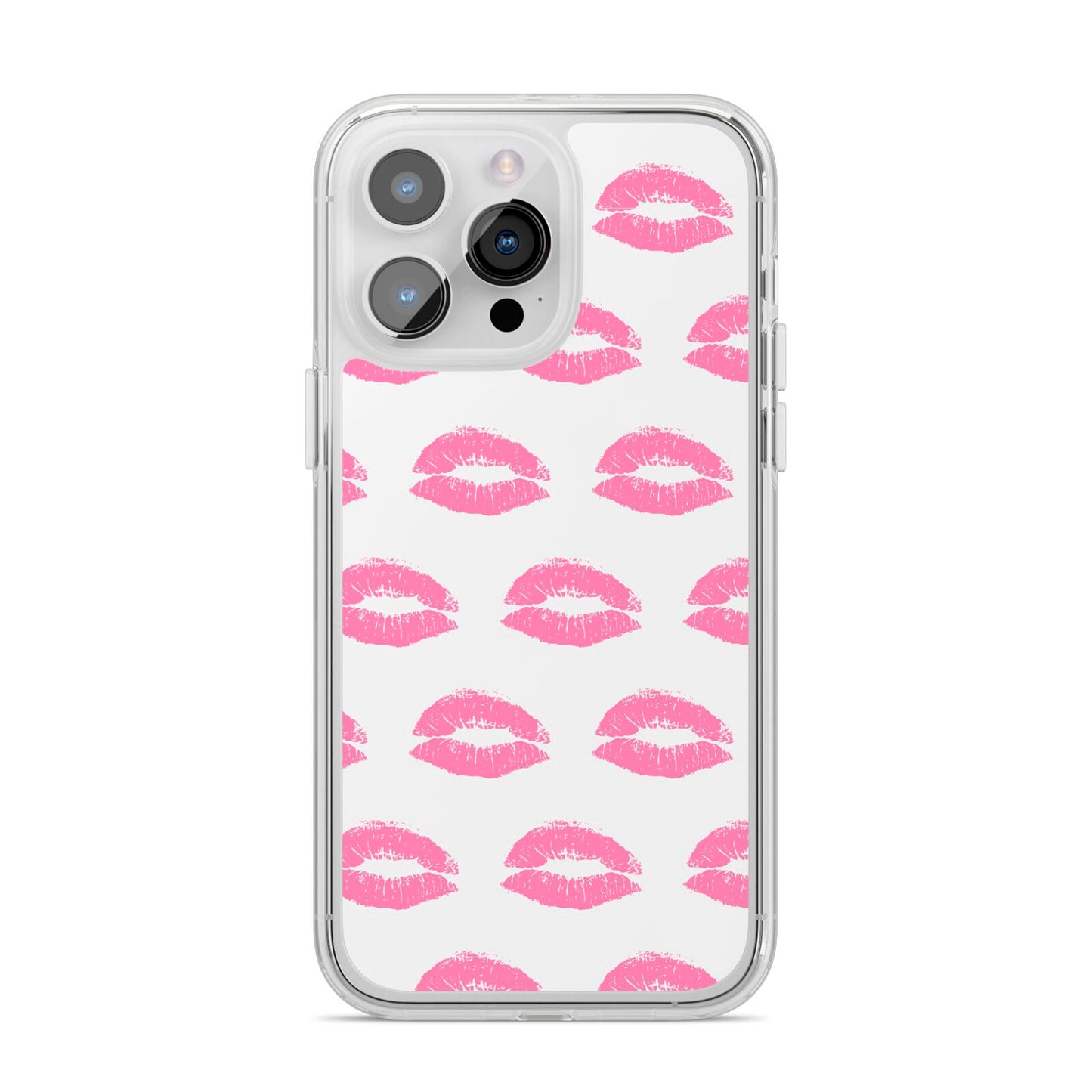 Valentines Pink Kisses Lips iPhone 14 Pro Max Clear Tough Case Silver