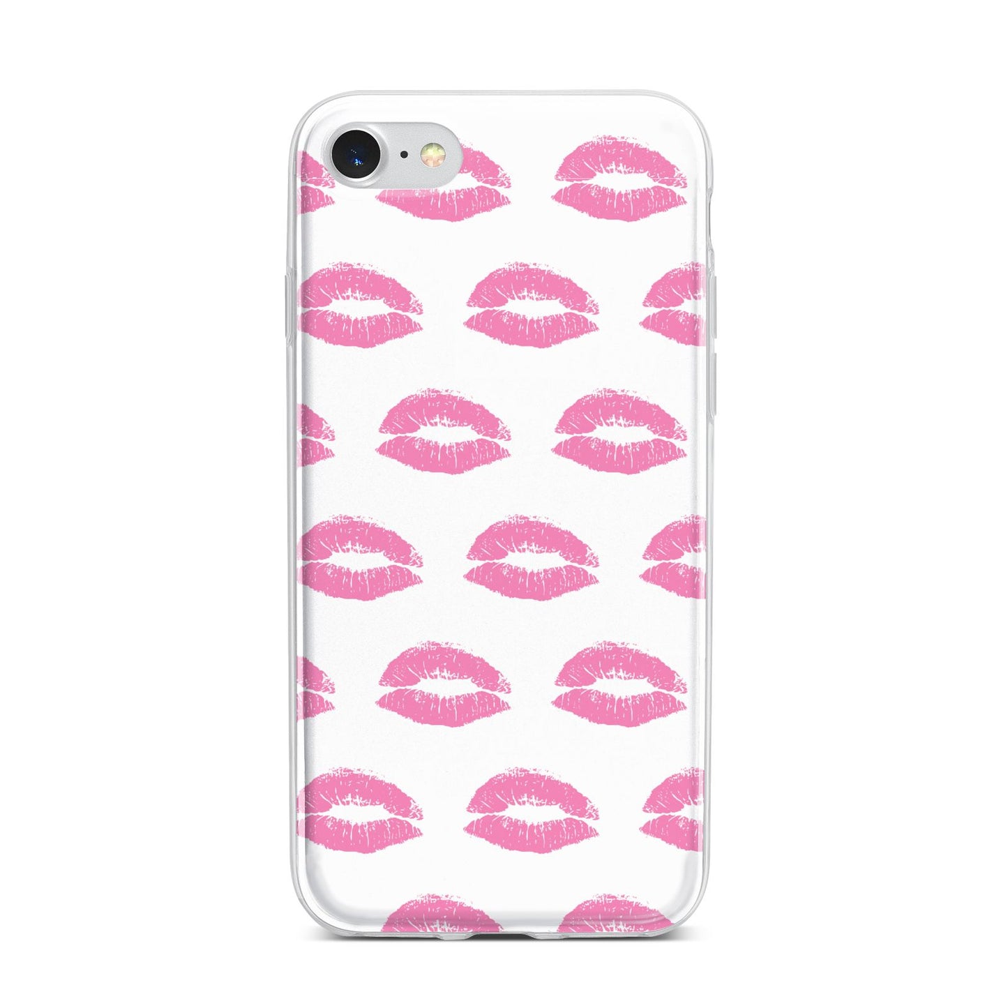 Valentines Pink Kisses Lips iPhone 7 Bumper Case on Silver iPhone