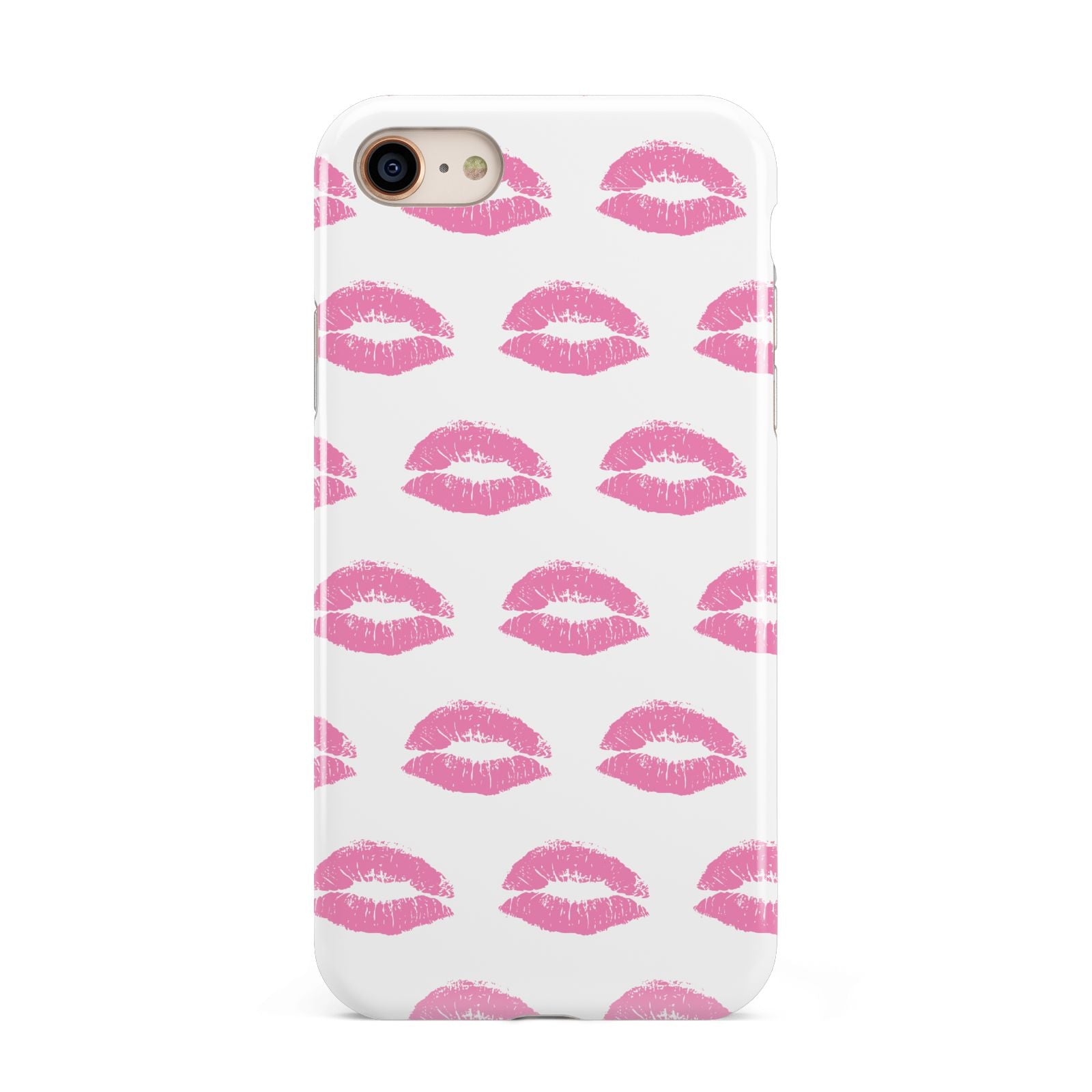 Valentines Pink Kisses Lips iPhone 8 3D Tough Case on Gold Phone