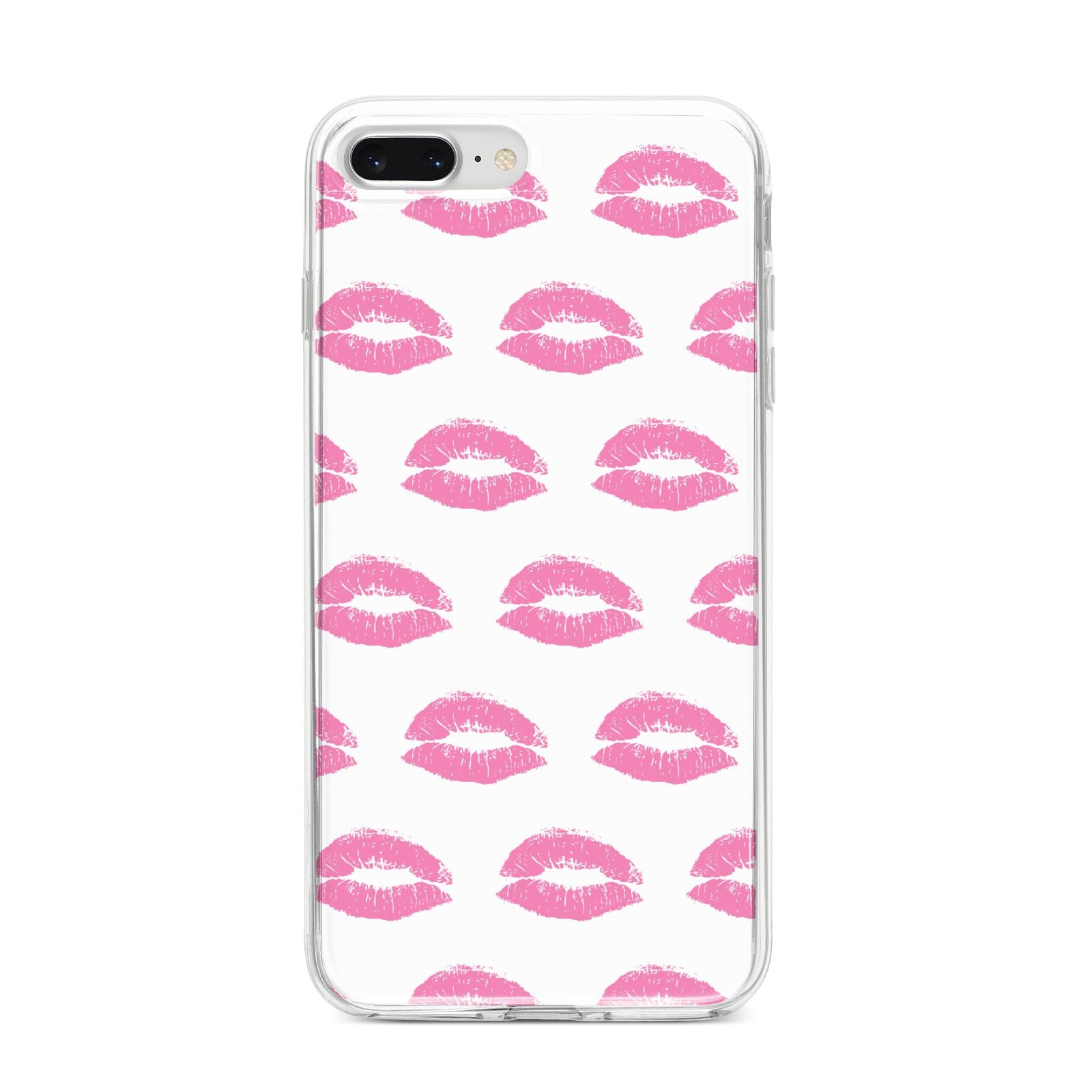 Valentines Pink Kisses Lips iPhone 8 Plus Bumper Case on Silver iPhone