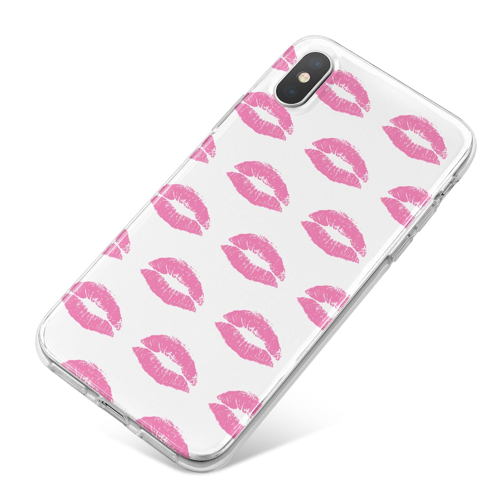 Valentines Pink Kisses Lips iPhone X Bumper Case on Silver iPhone