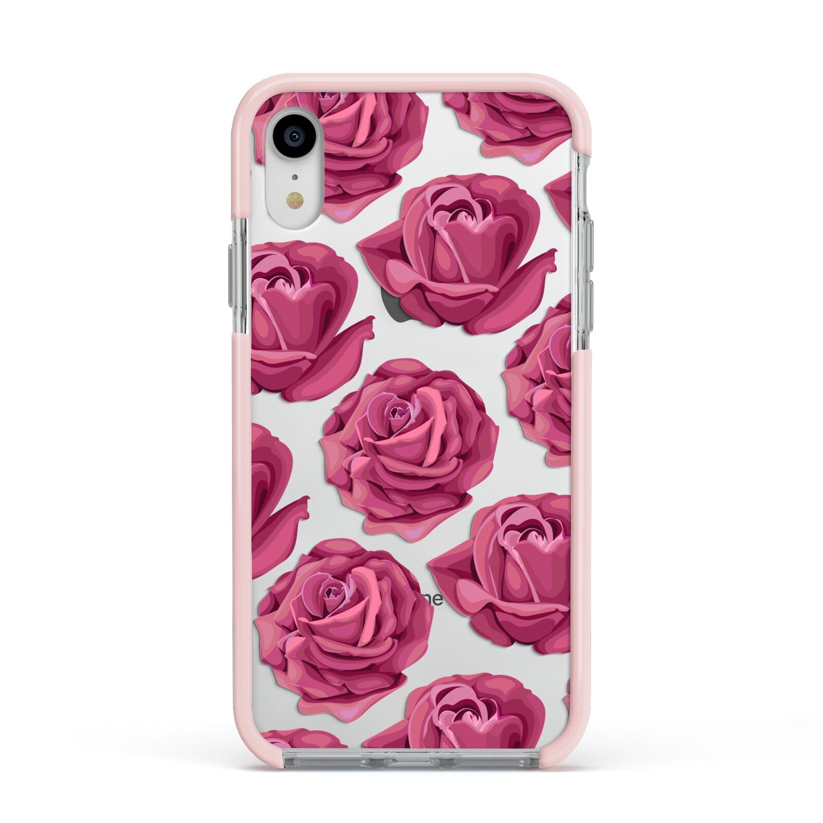 Valentines Roses Apple iPhone XR Impact Case Pink Edge on Silver Phone