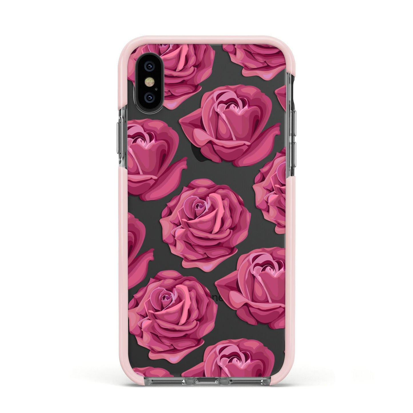 Valentines Roses Apple iPhone Xs Impact Case Pink Edge on Black Phone