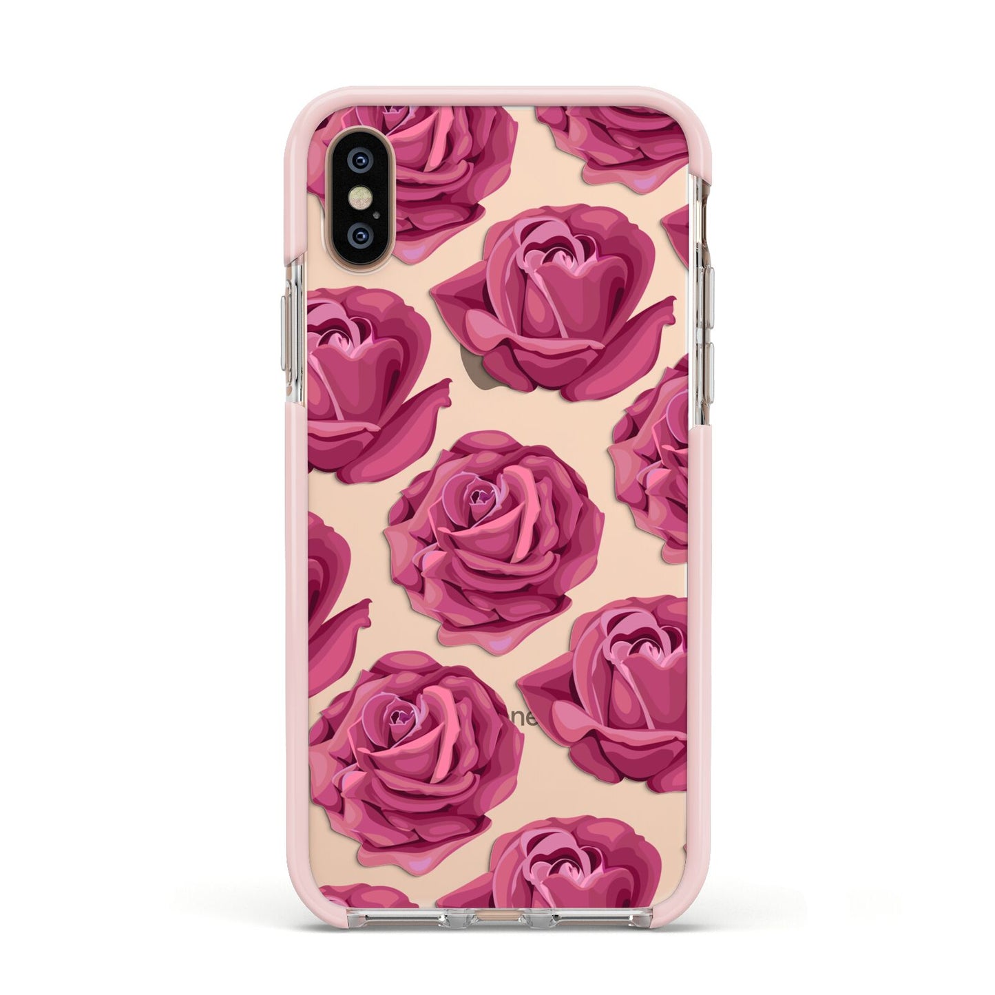 Valentines Roses Apple iPhone Xs Impact Case Pink Edge on Gold Phone