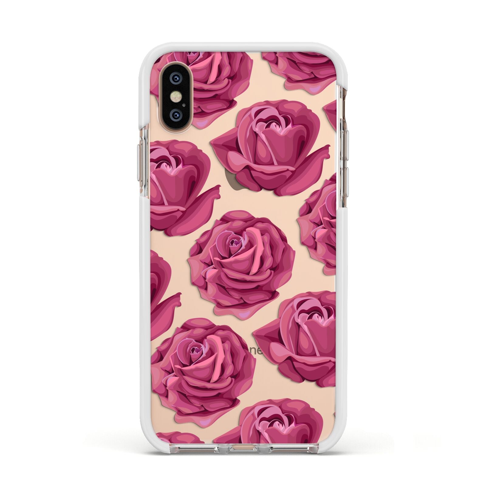 Valentines Roses Apple iPhone Xs Impact Case White Edge on Gold Phone