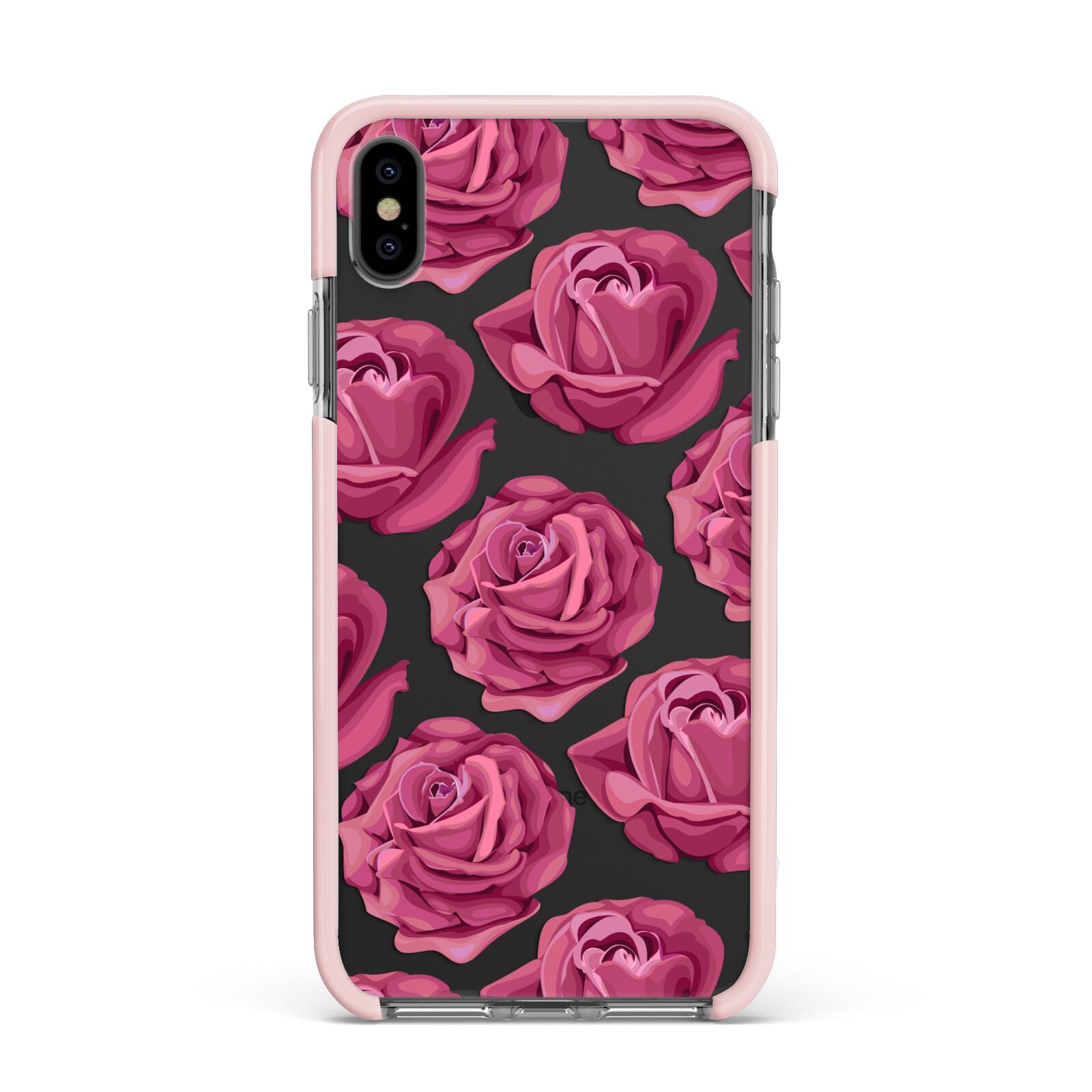 Valentines Roses Apple iPhone Xs Max Impact Case Pink Edge on Black Phone
