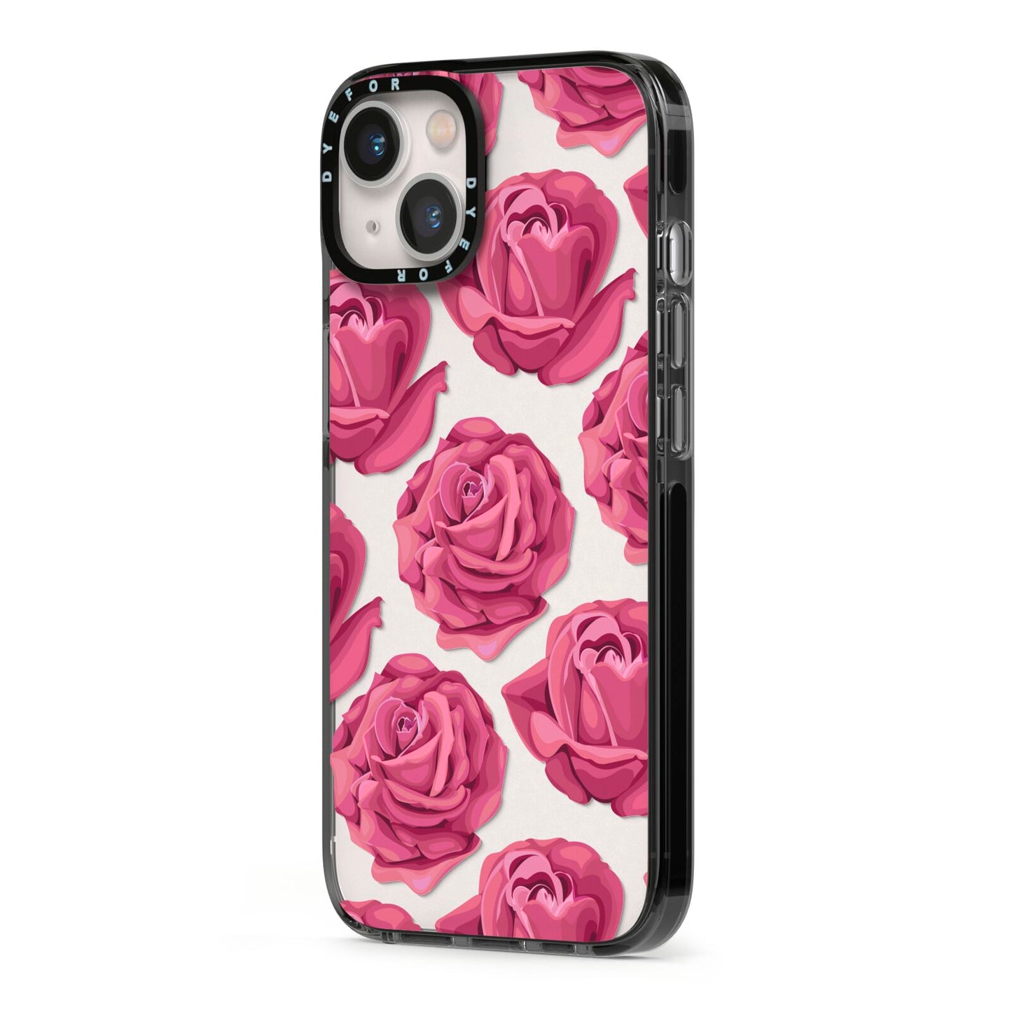 Valentines Roses iPhone 13 Black Impact Case Side Angle on Silver phone