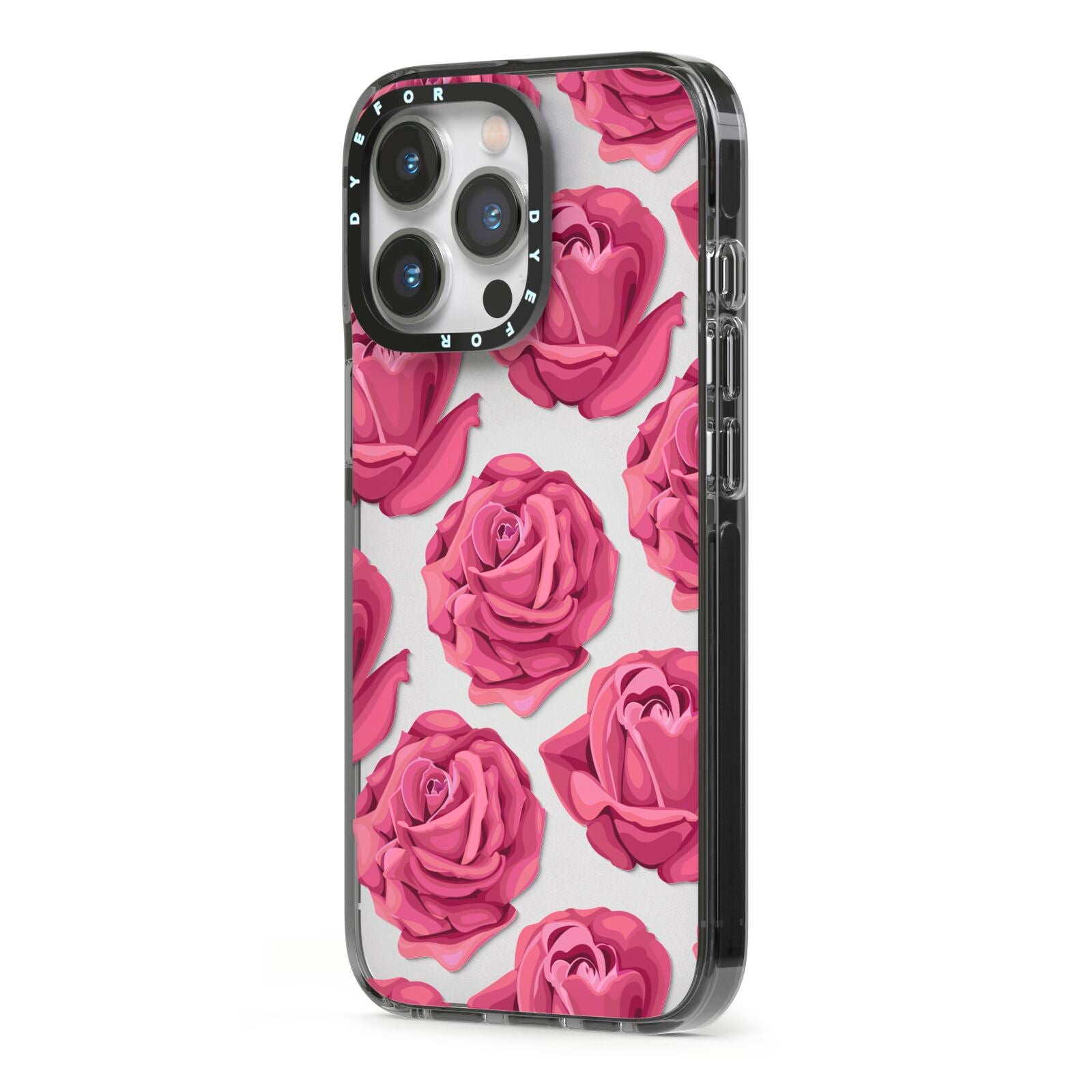 Valentines Roses iPhone 13 Pro Black Impact Case Side Angle on Silver phone