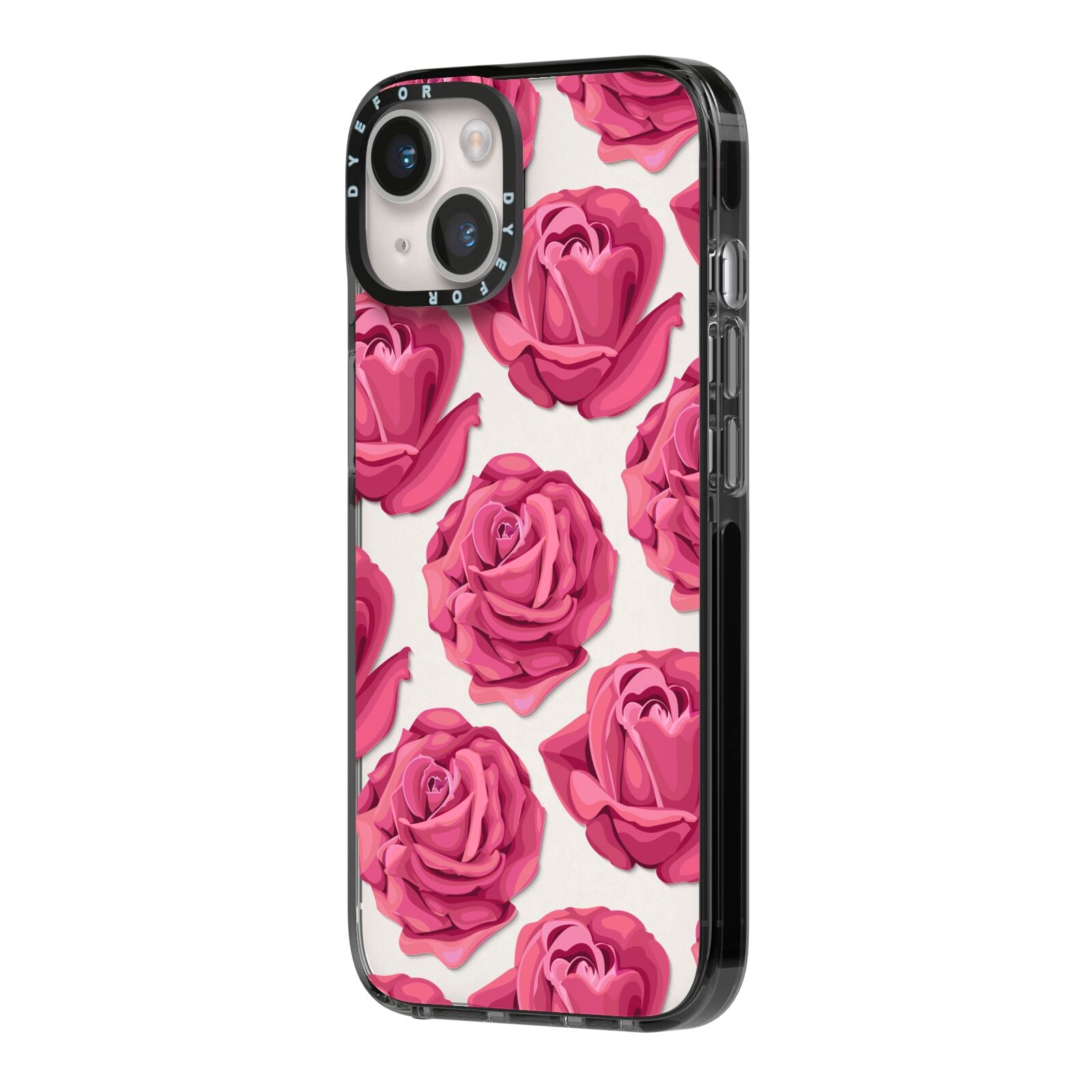 Valentines Roses iPhone 14 Black Impact Case Side Angle on Silver phone