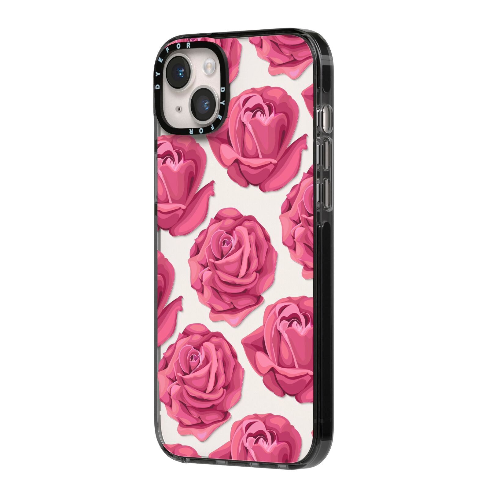 Valentines Roses iPhone 14 Plus Black Impact Case Side Angle on Silver phone