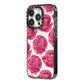 Valentines Roses iPhone 14 Pro Black Impact Case Side Angle on Silver phone