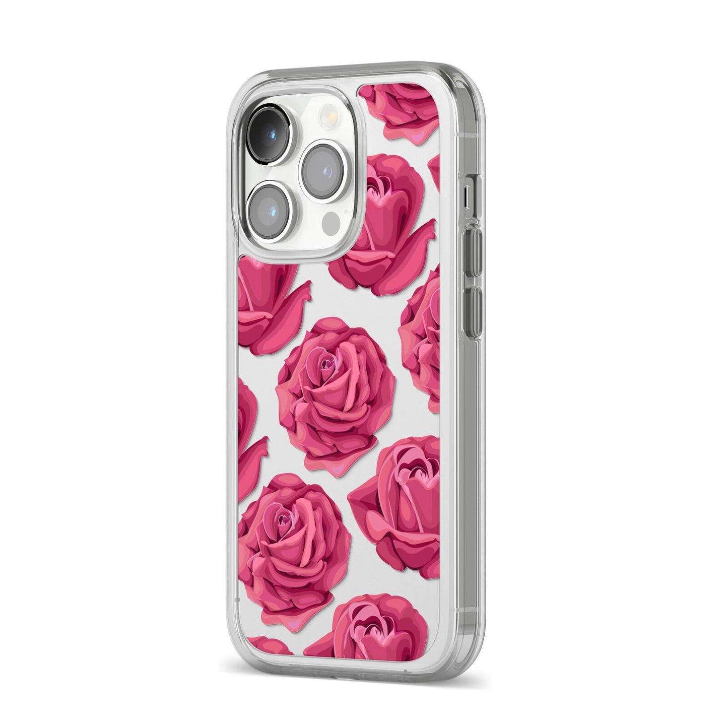 Valentines Roses iPhone 14 Pro Clear Tough Case Silver Angled Image