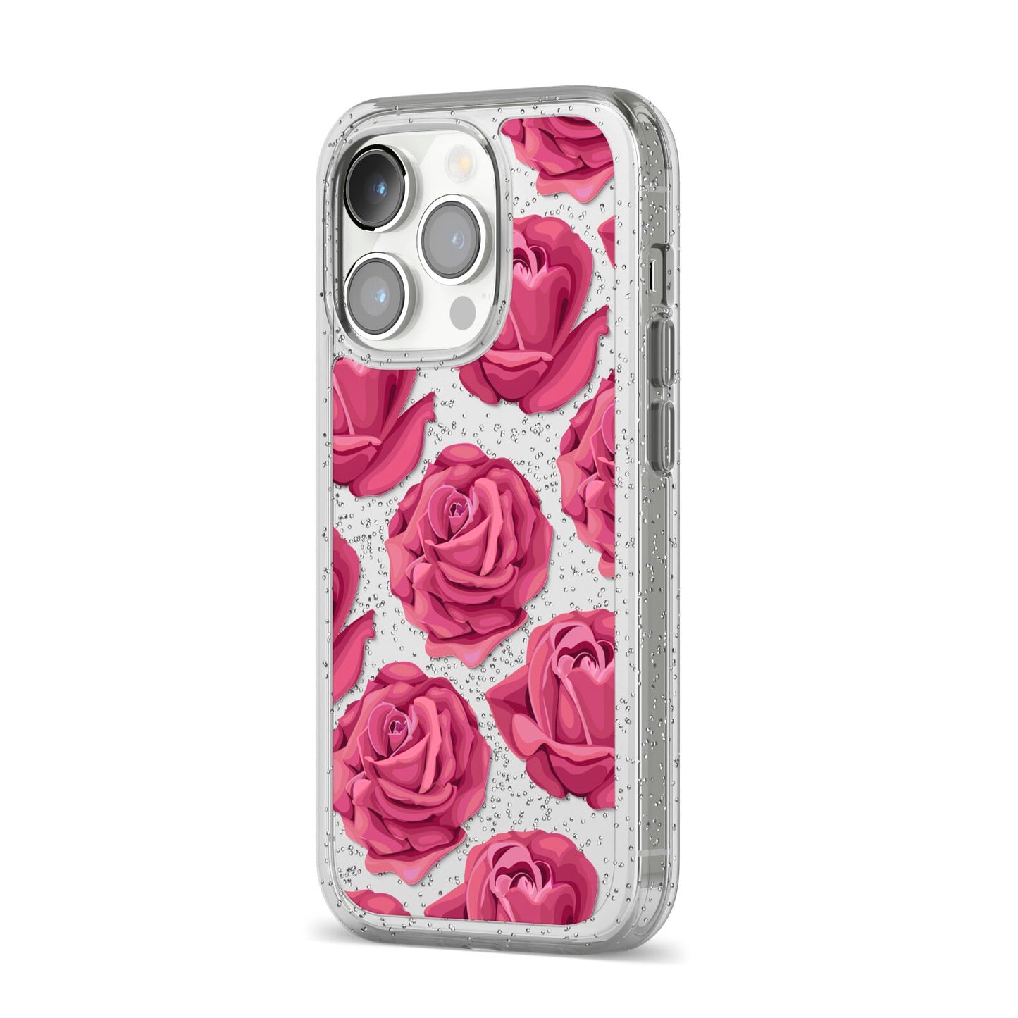 Valentines Roses iPhone 14 Pro Glitter Tough Case Silver Angled Image