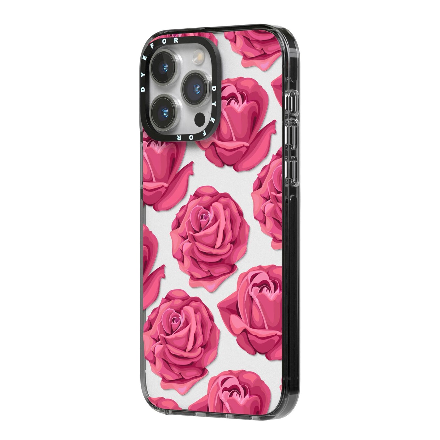 Valentines Roses iPhone 14 Pro Max Black Impact Case Side Angle on Silver phone