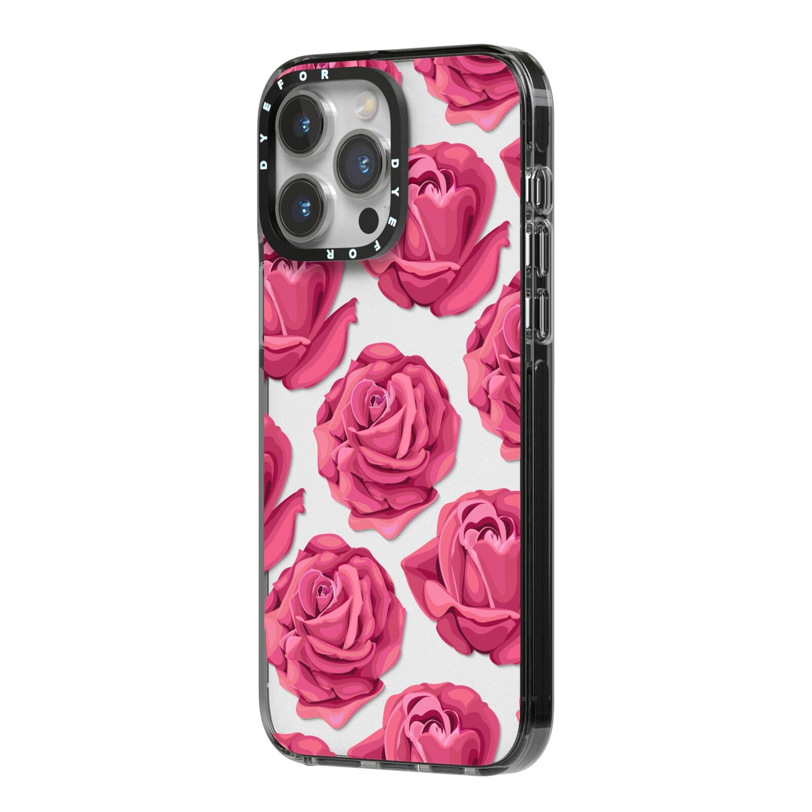 Valentines Roses iPhone 14 Pro Max Black Impact Case Side Angle on Silver phone
