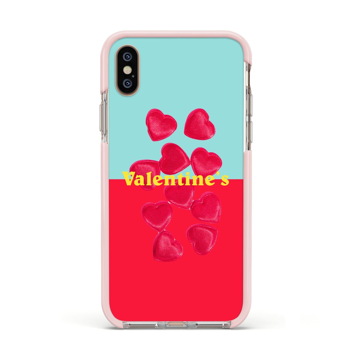 Valentines Sweets Apple iPhone Xs Impact Case Pink Edge on Gold Phone