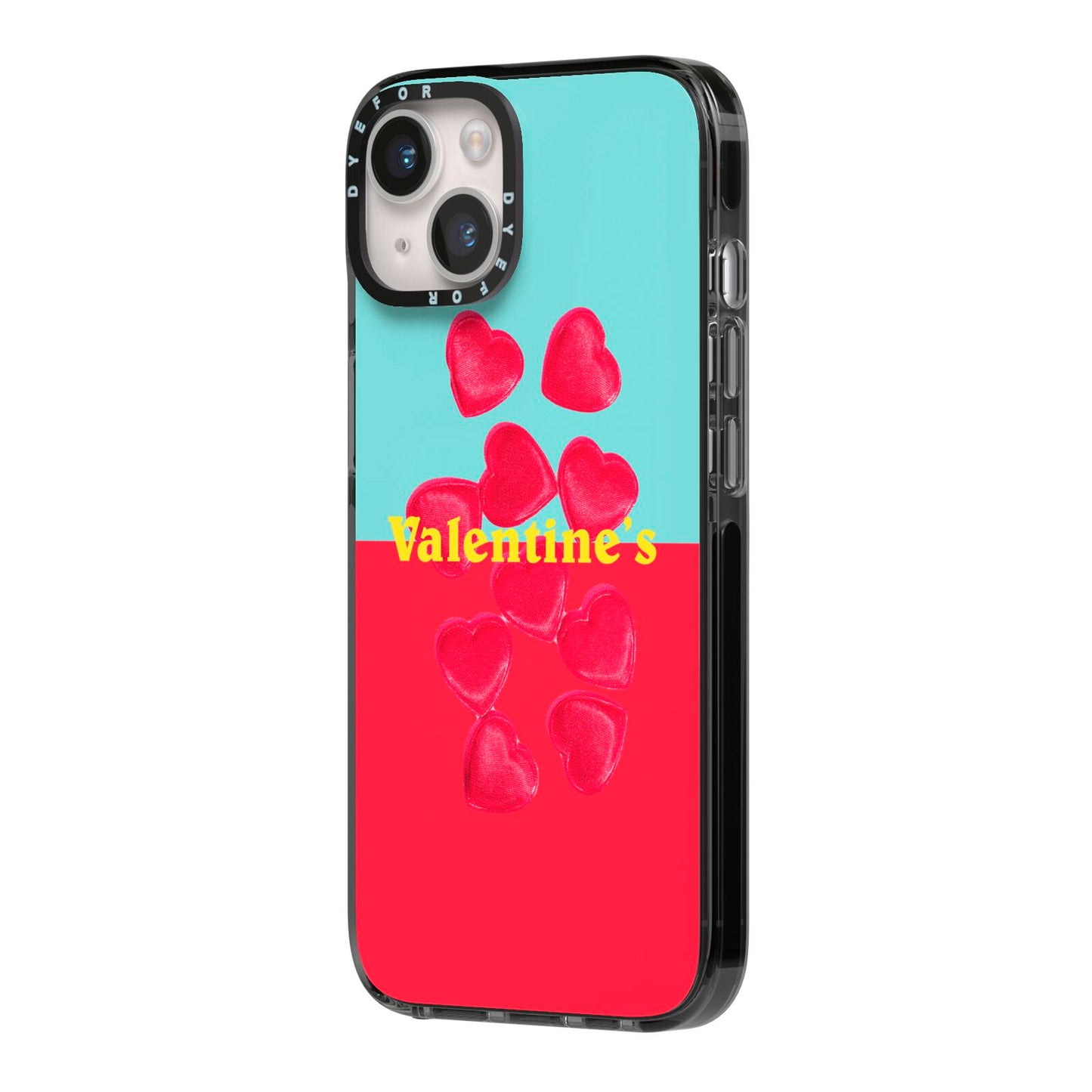 Valentines Sweets iPhone 14 Black Impact Case Side Angle on Silver phone