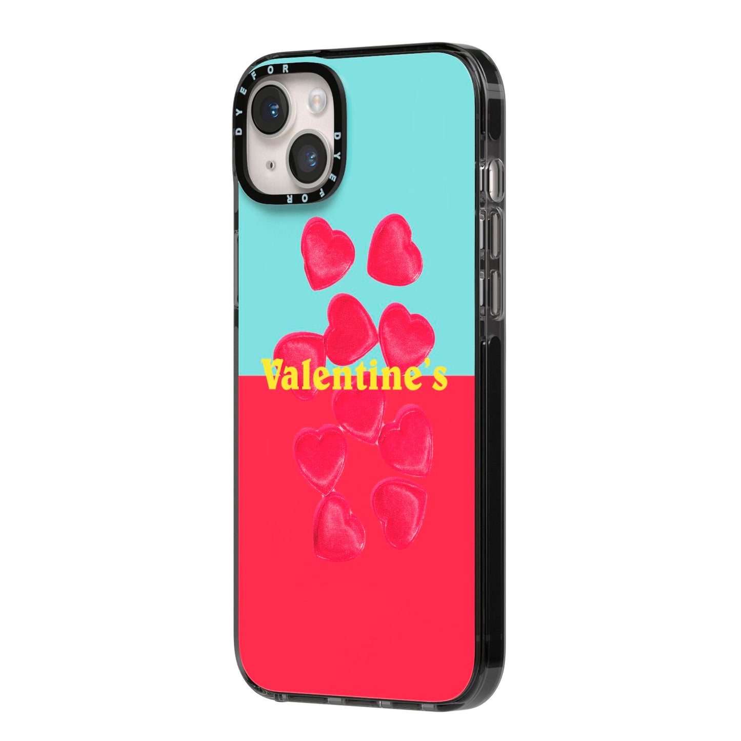 Valentines Sweets iPhone 14 Plus Black Impact Case Side Angle on Silver phone