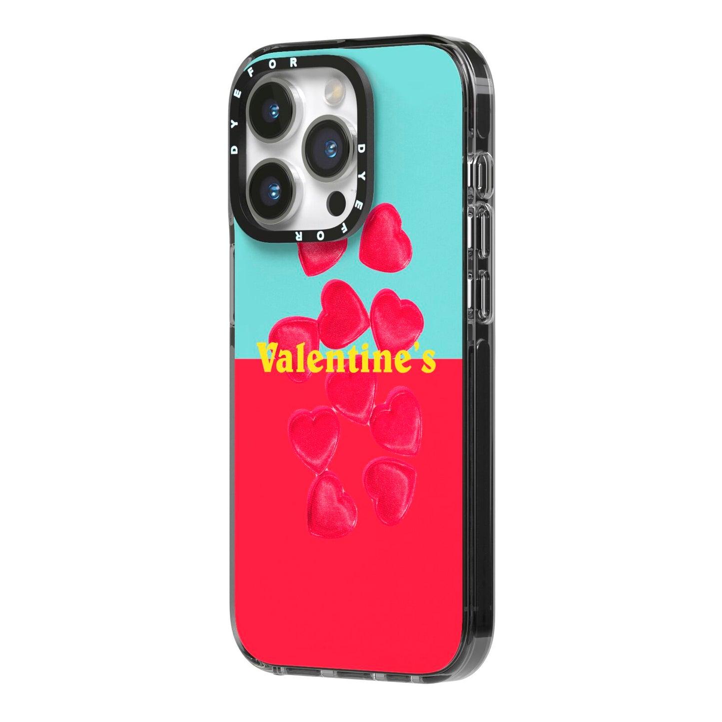 Valentines Sweets iPhone 14 Pro Black Impact Case Side Angle on Silver phone