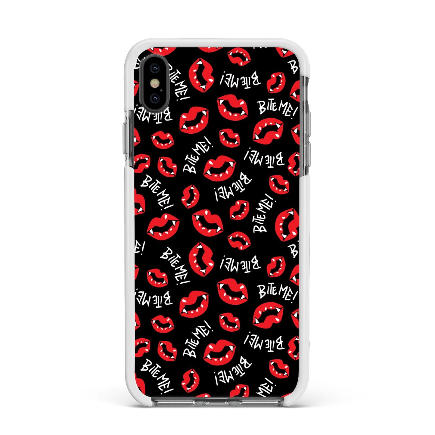Vampire Bite Me Apple iPhone Xs Max Impact Case White Edge on Black Phone