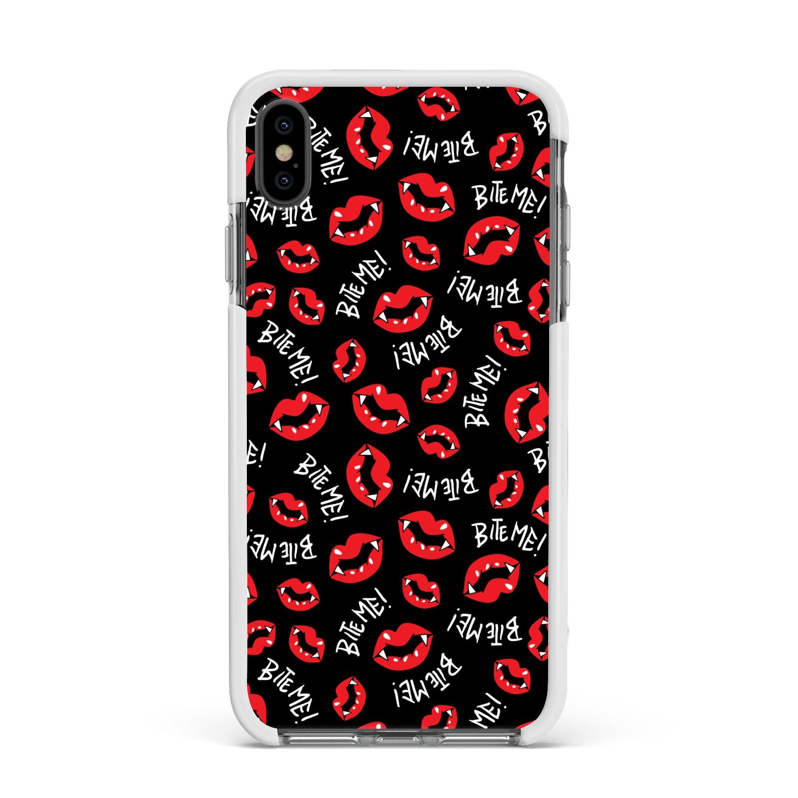 Vampire Bite Me Apple iPhone Xs Max Impact Case White Edge on Black Phone