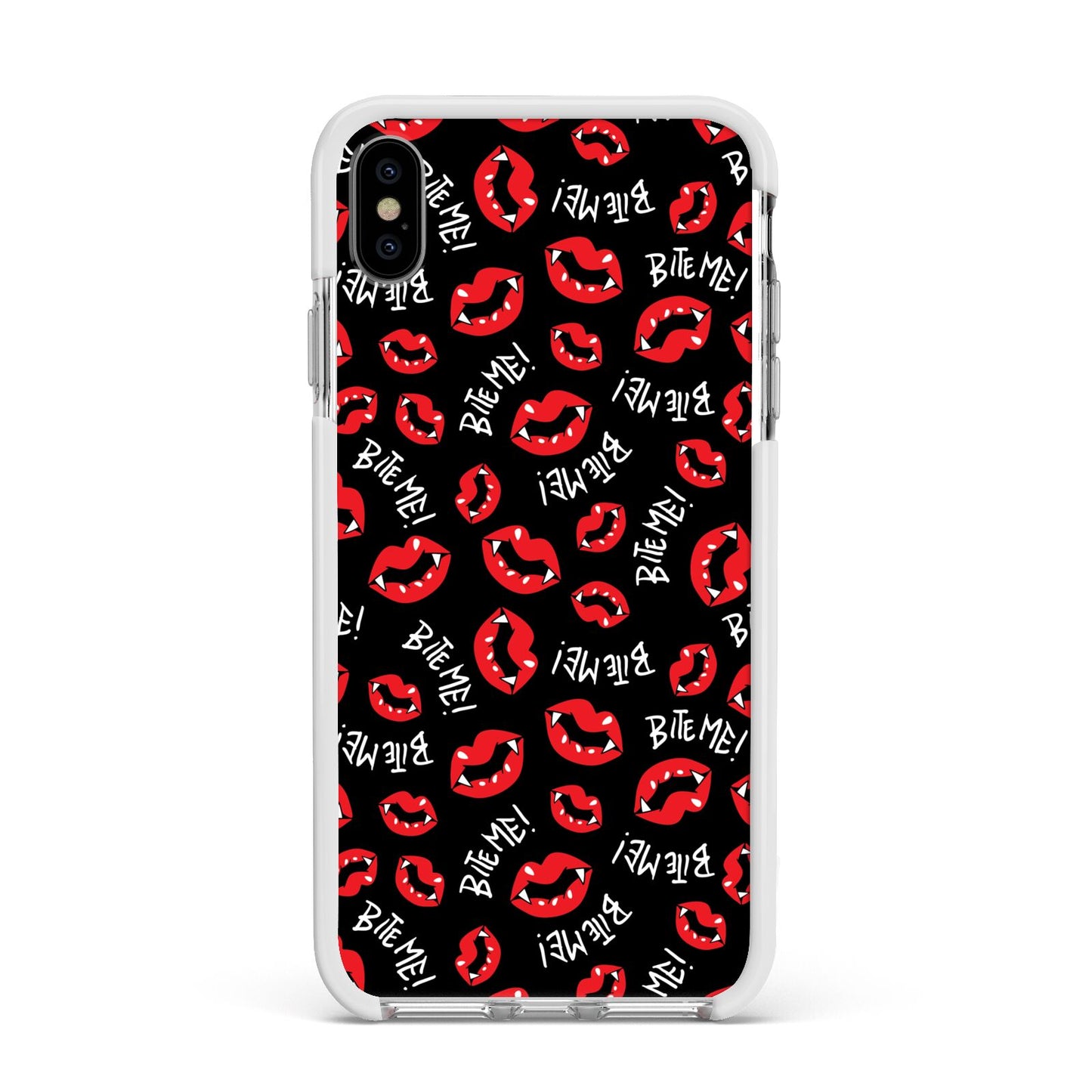 Vampire Bite Me Apple iPhone Xs Max Impact Case White Edge on Silver Phone