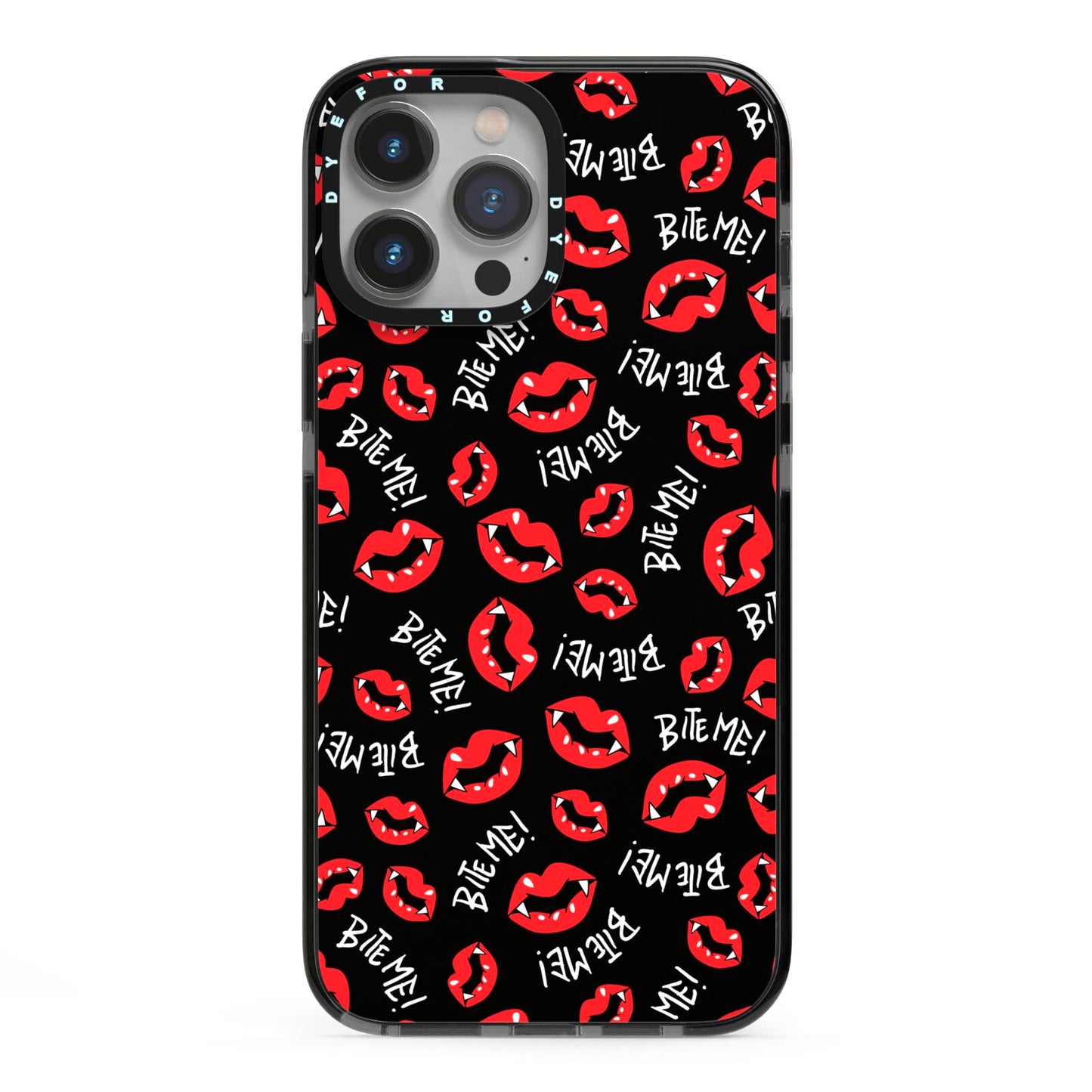 Vampire Bite Me iPhone 13 Pro Max Black Impact Case on Silver phone