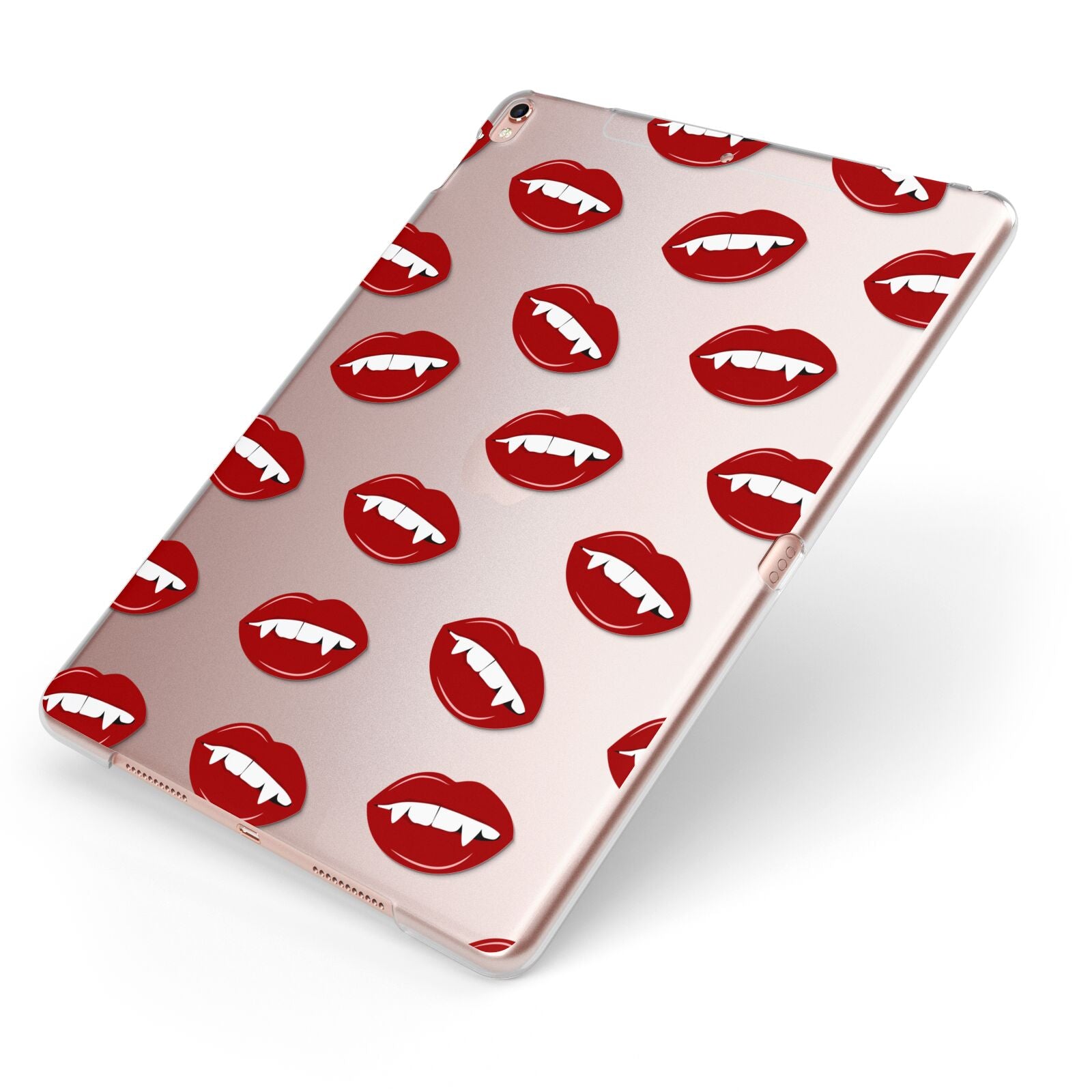 Vampire Fangs with Transparent Background Apple iPad Case on Rose Gold iPad Side View