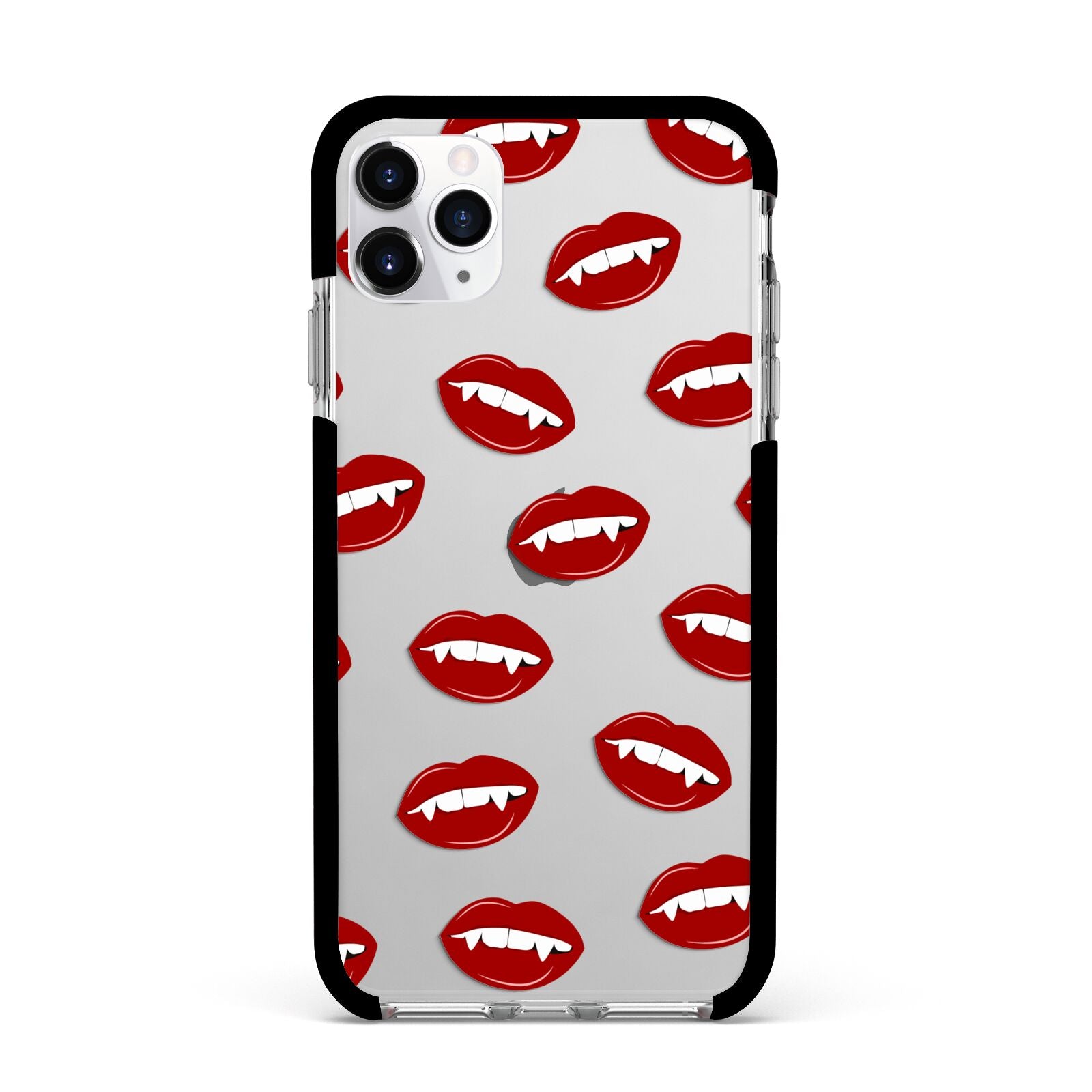 Vampire Fangs with Transparent Background Apple iPhone 11 Pro Max in Silver with Black Impact Case