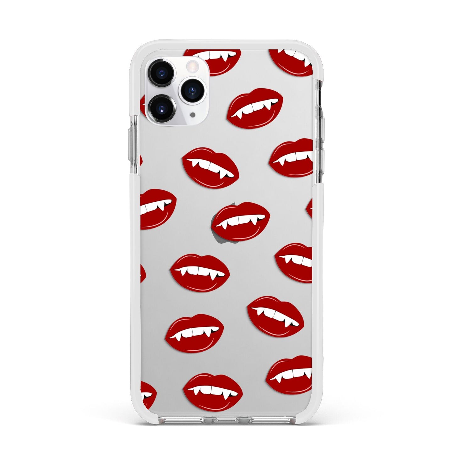 Vampire Fangs with Transparent Background Apple iPhone 11 Pro Max in Silver with White Impact Case