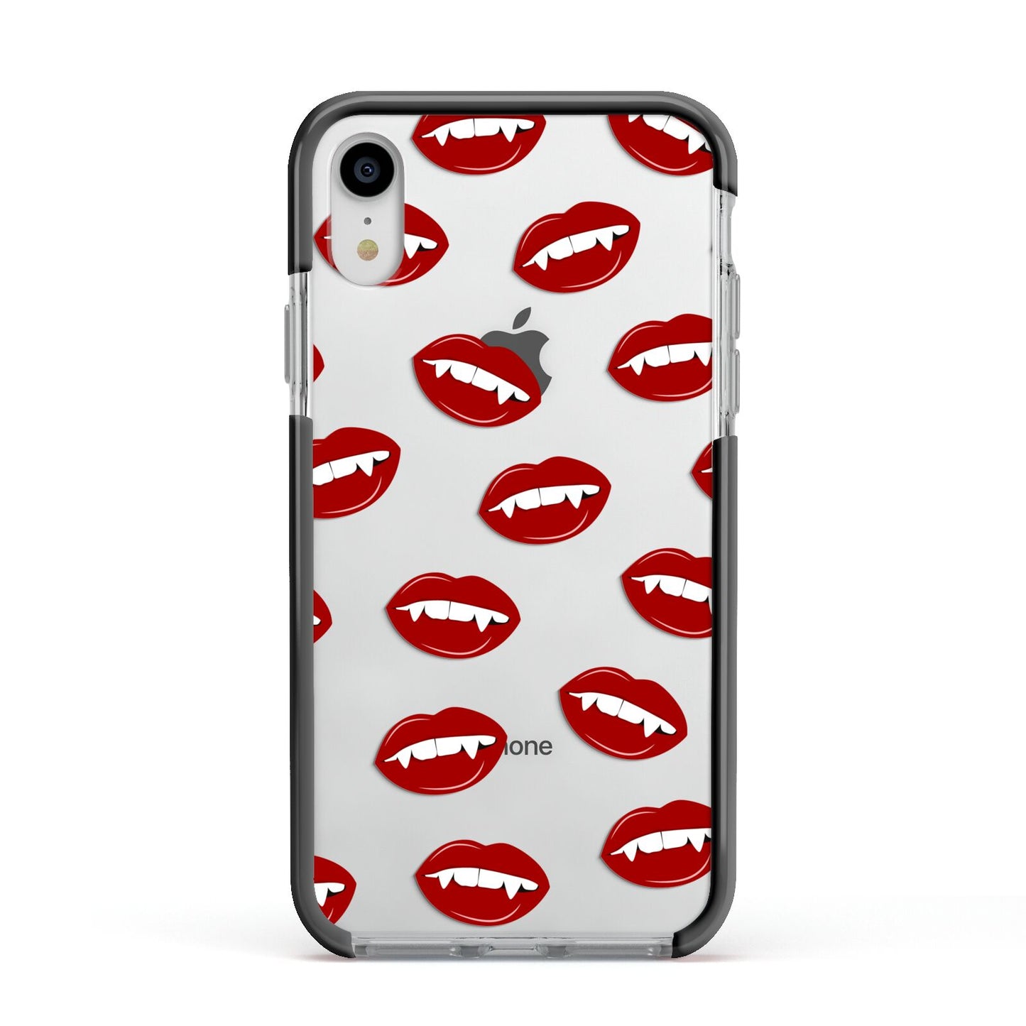 Vampire Fangs with Transparent Background Apple iPhone XR Impact Case Black Edge on Silver Phone