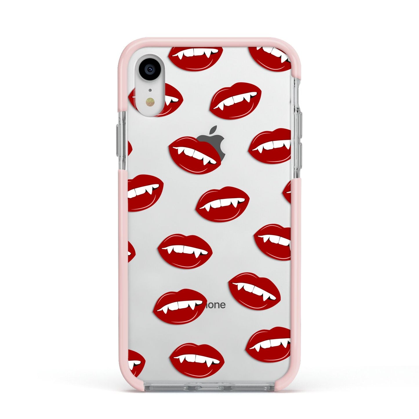 Vampire Fangs with Transparent Background Apple iPhone XR Impact Case Pink Edge on Silver Phone