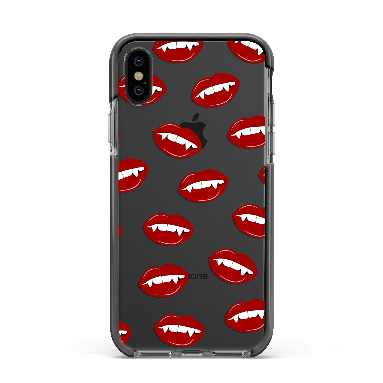 Vampire Fangs with Transparent Background Apple iPhone Xs Impact Case Black Edge on Black Phone