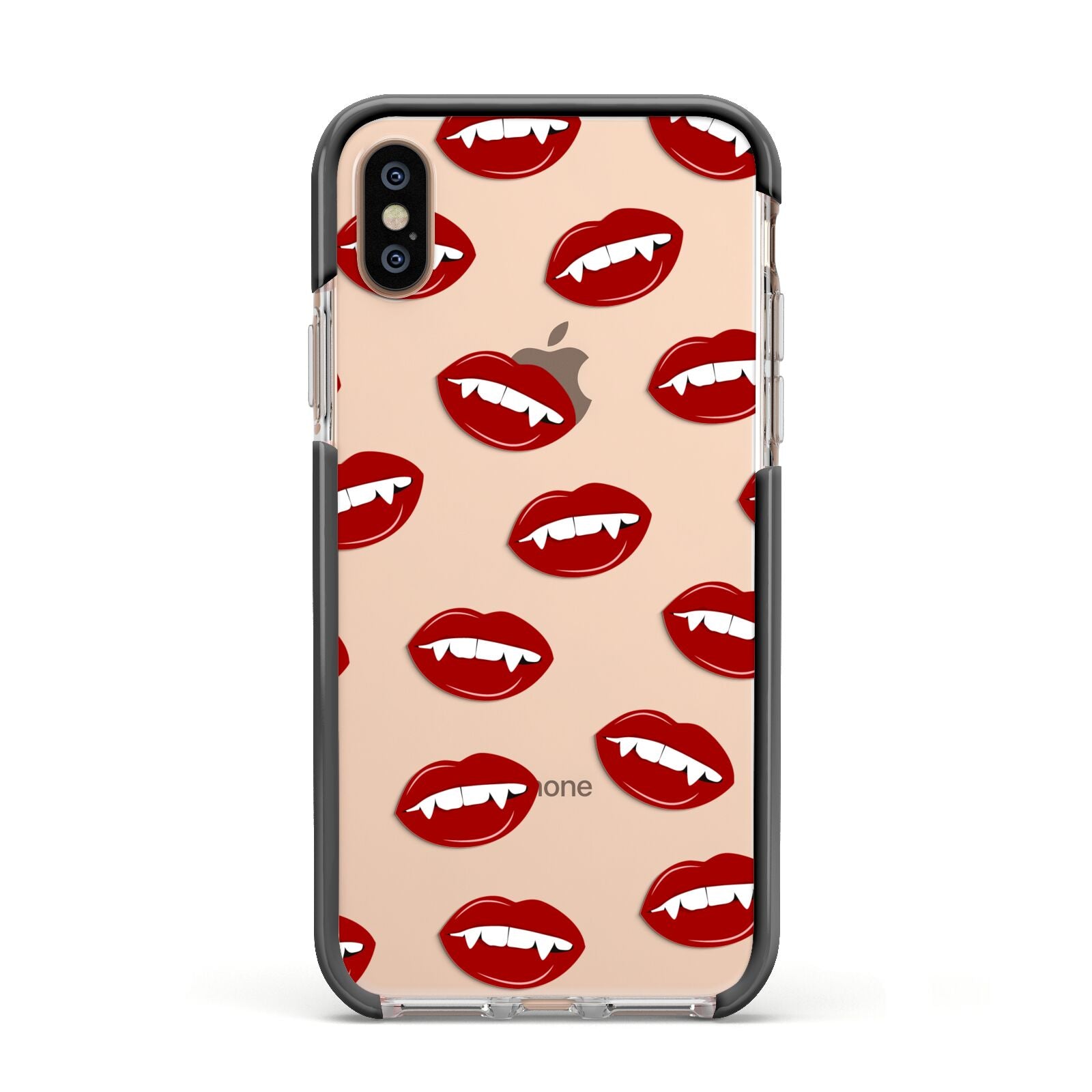 Vampire Fangs with Transparent Background Apple iPhone Xs Impact Case Black Edge on Gold Phone