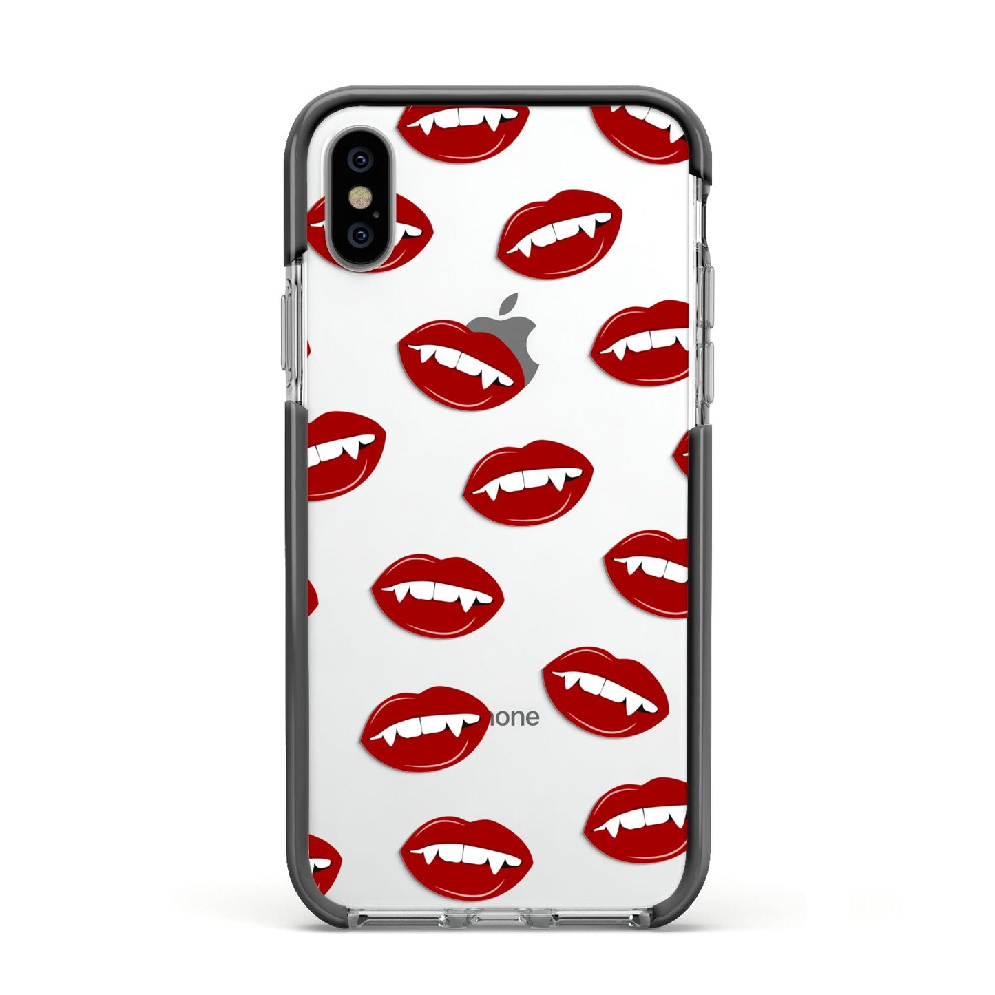 Vampire Fangs with Transparent Background Apple iPhone Xs Impact Case Black Edge on Silver Phone