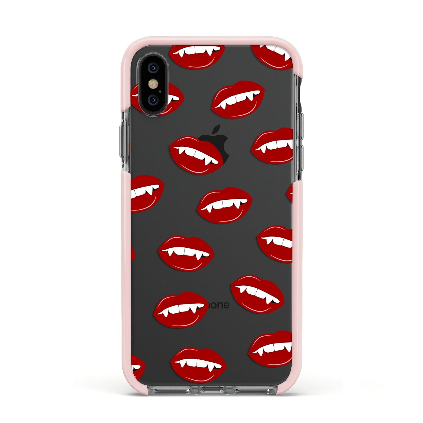 Vampire Fangs with Transparent Background Apple iPhone Xs Impact Case Pink Edge on Black Phone
