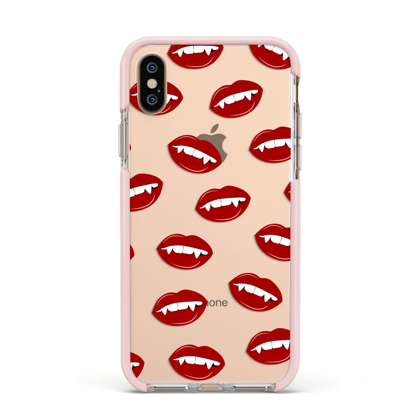Vampire Fangs with Transparent Background Apple iPhone Xs Impact Case Pink Edge on Gold Phone
