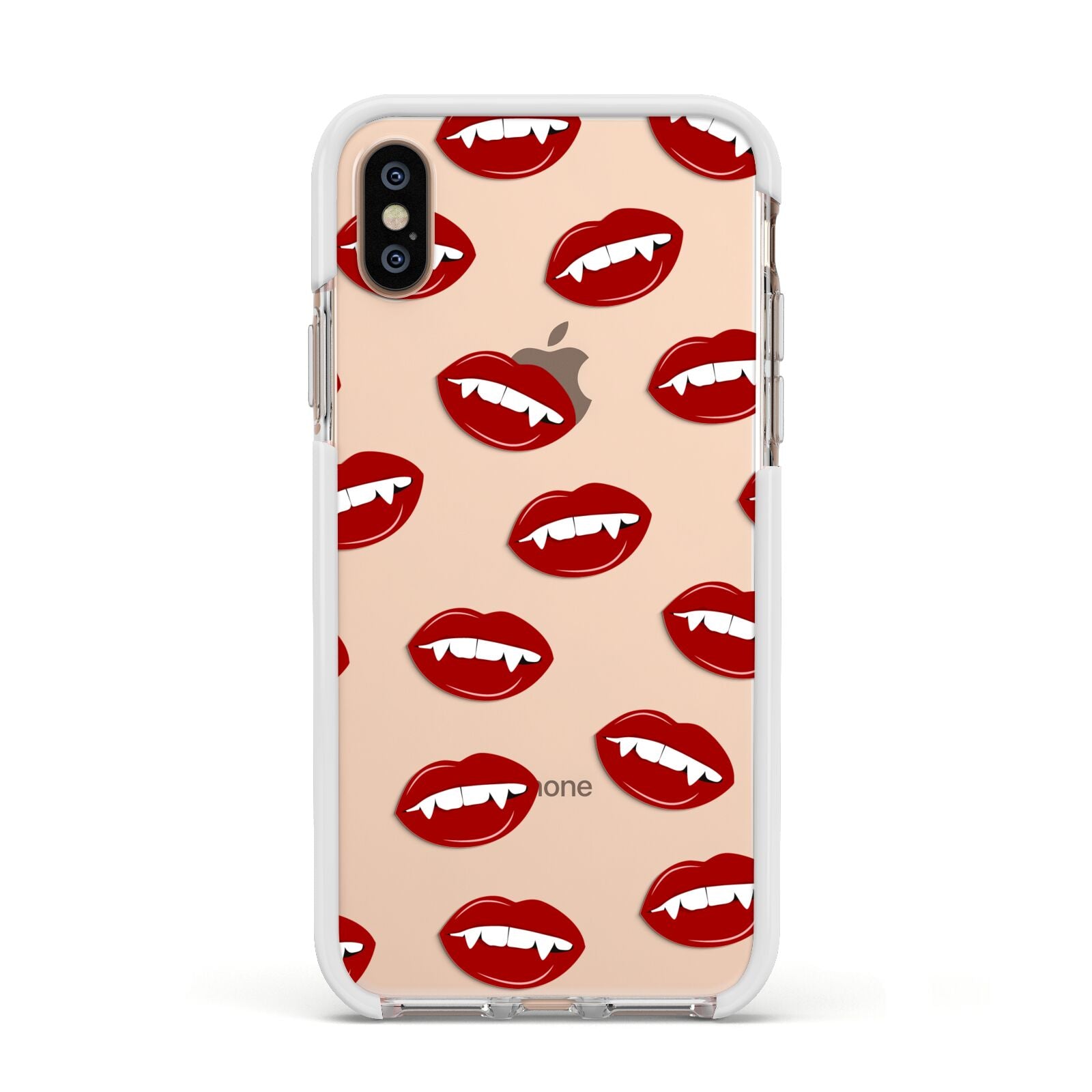 Vampire Fangs with Transparent Background Apple iPhone Xs Impact Case White Edge on Gold Phone