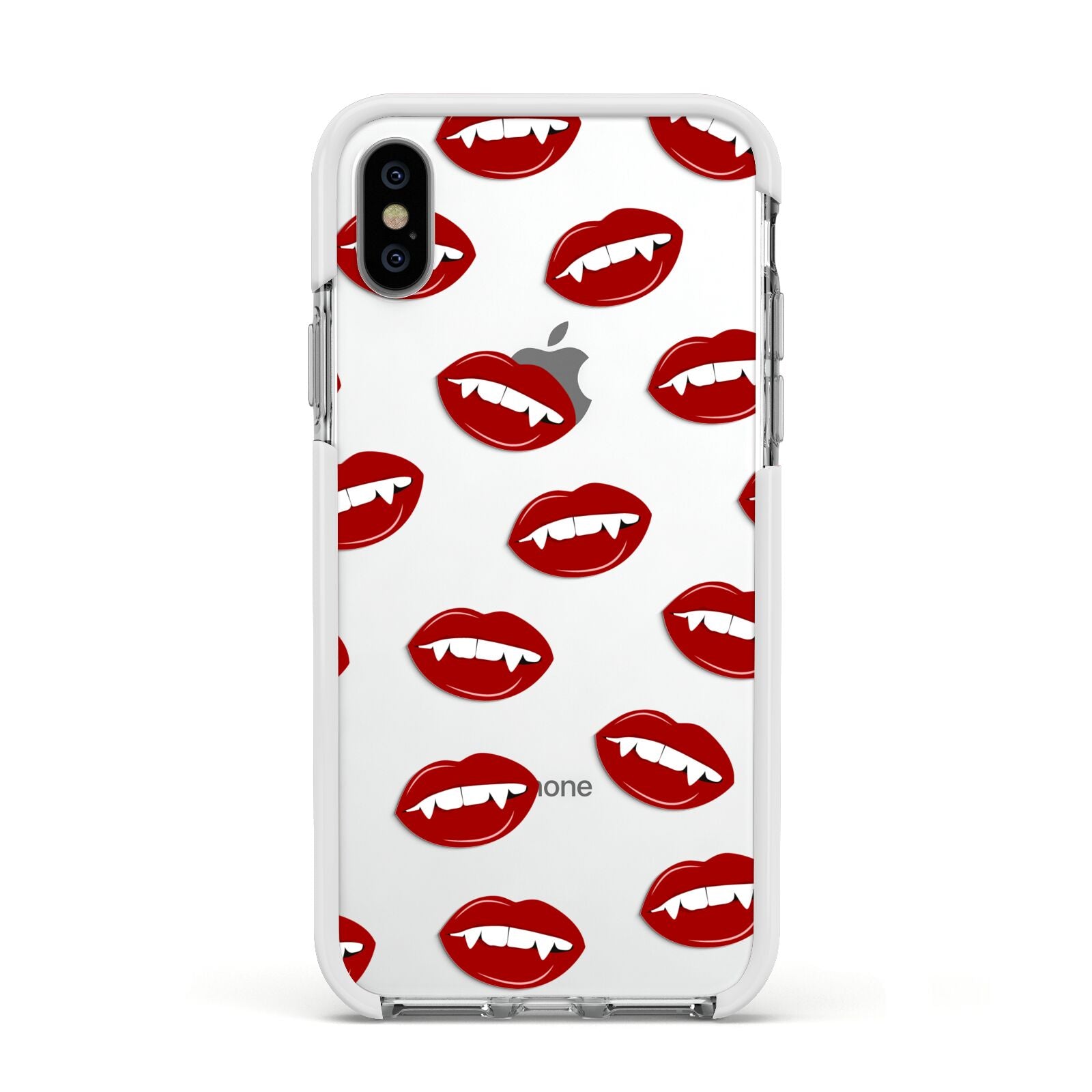 Vampire Fangs with Transparent Background Apple iPhone Xs Impact Case White Edge on Silver Phone