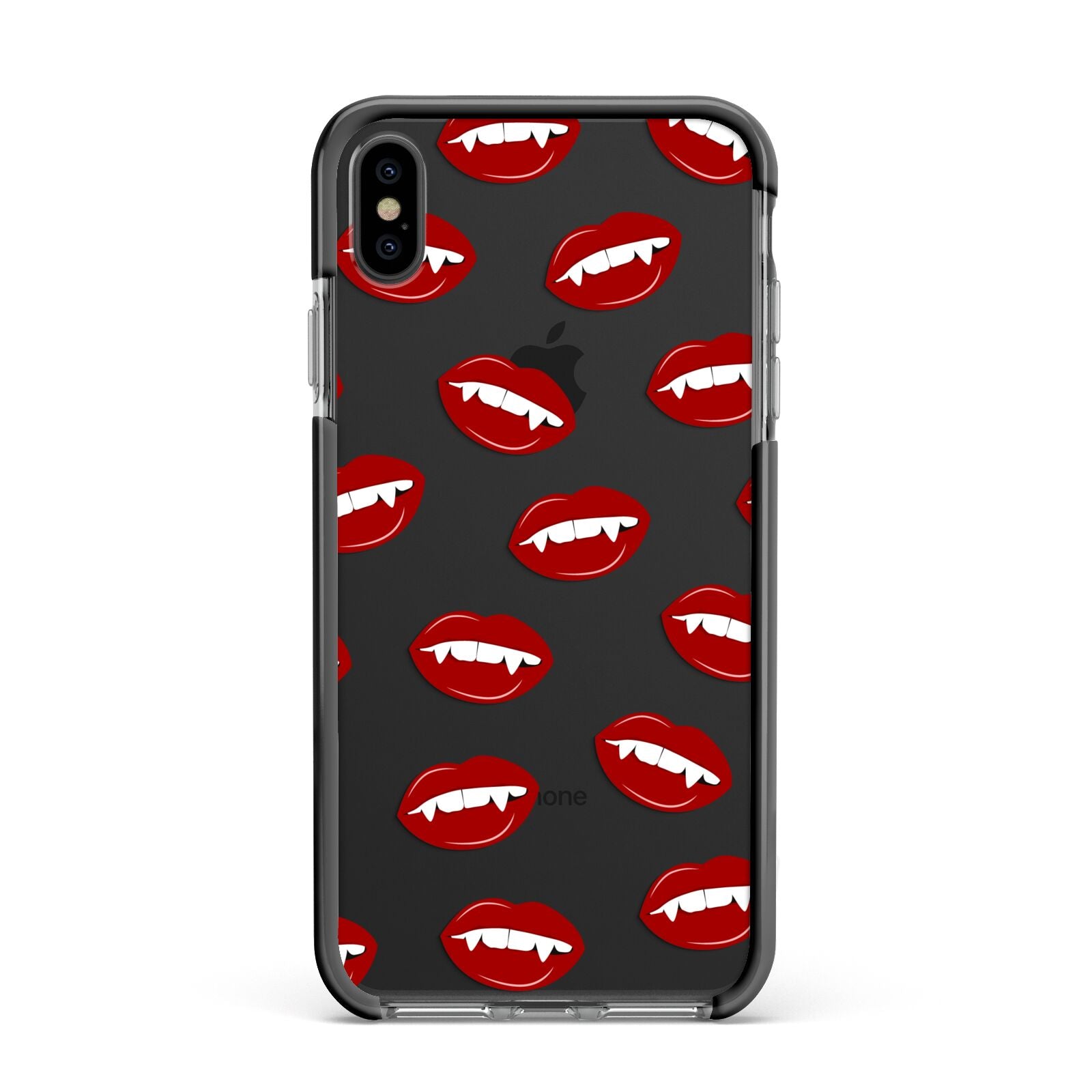 Vampire Fangs with Transparent Background Apple iPhone Xs Max Impact Case Black Edge on Black Phone