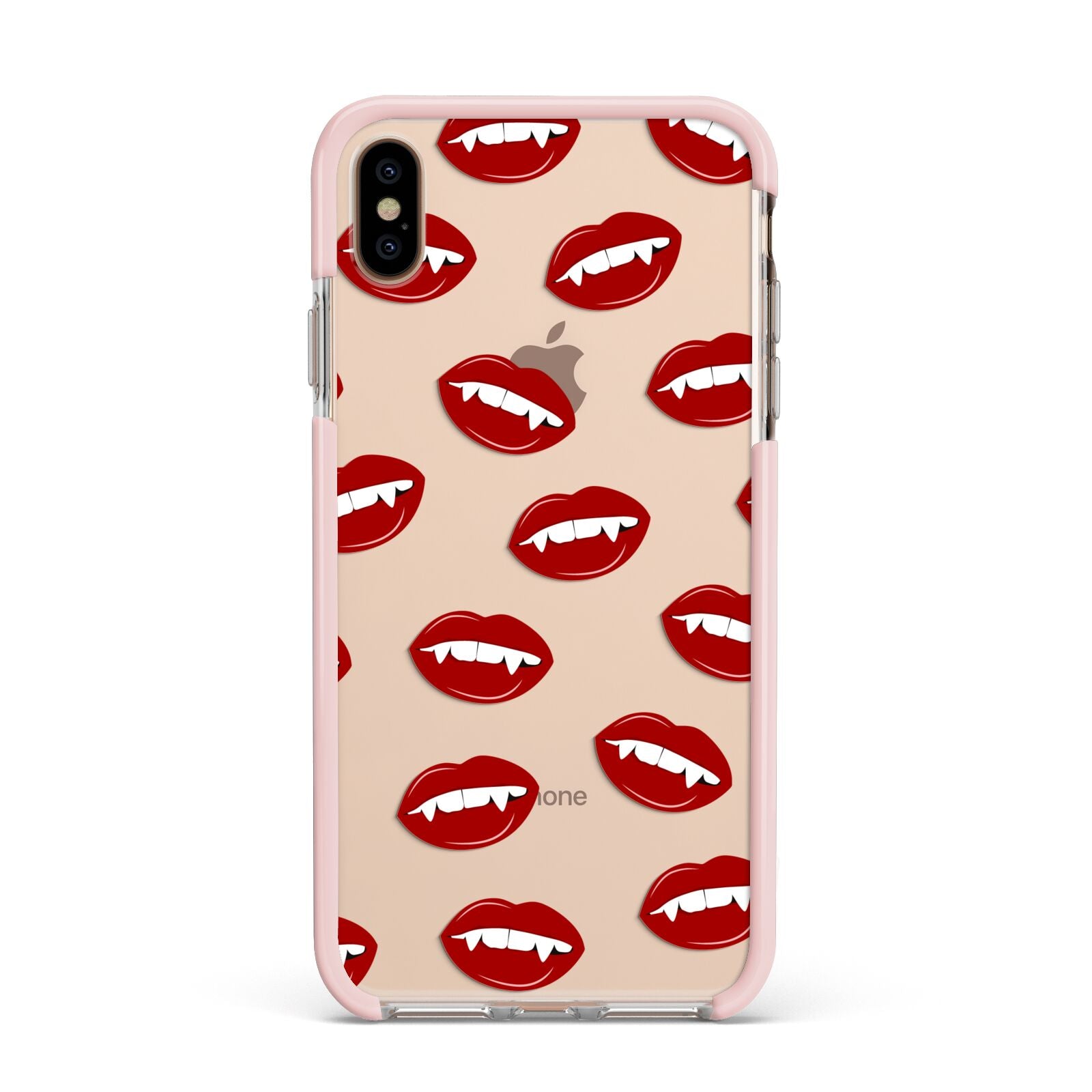 Vampire Fangs with Transparent Background Apple iPhone Xs Max Impact Case Pink Edge on Gold Phone