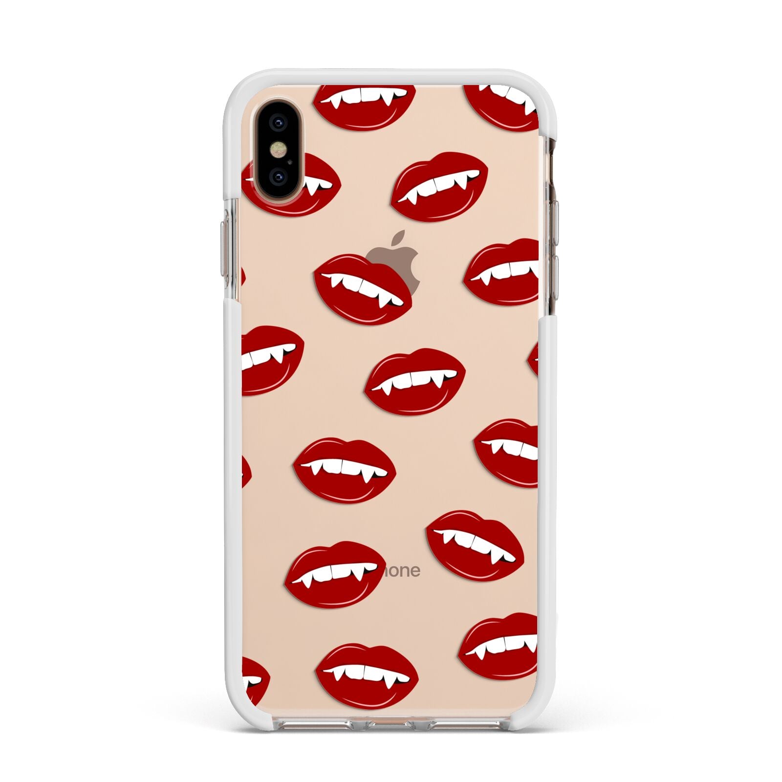 Vampire Fangs with Transparent Background Apple iPhone Xs Max Impact Case White Edge on Gold Phone